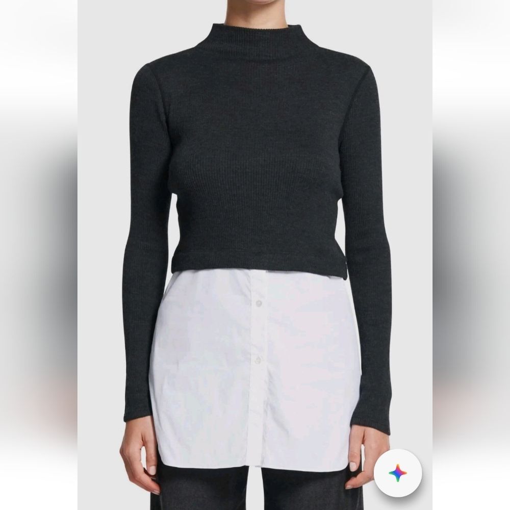 Theory Gray Wool Double Layer Sweater Top Size M
